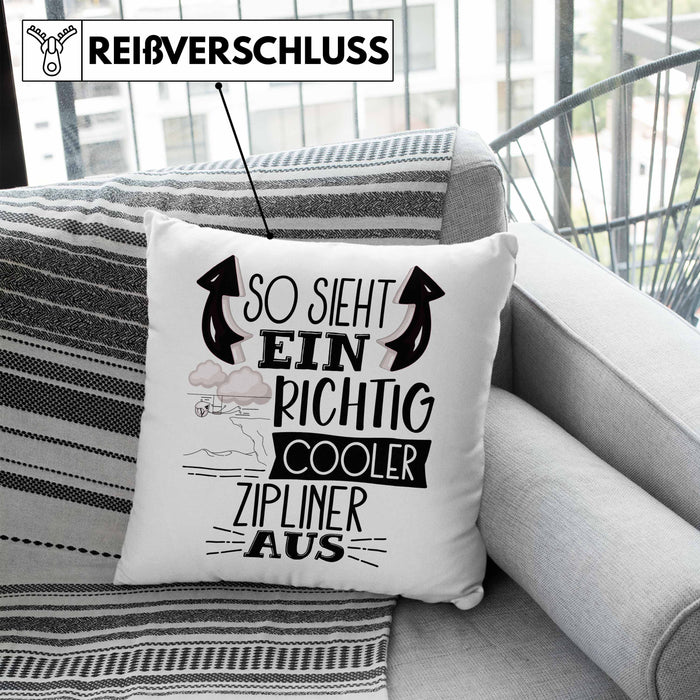 So Sieht Ein Richtig Cooler Zipliner Aus Geschenk Kissen mit Füllung 40x40 Lustiger Spruch Geschenkidee (Grau) Blau Trendation