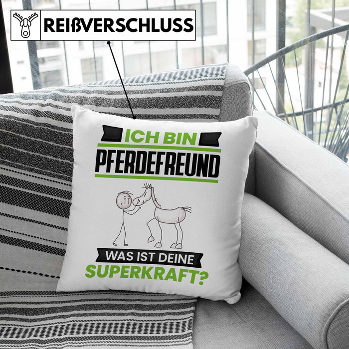 Pferdefreund Kissen mit Füllung 40x40 Geschenk für Pferdefreund Geburtstag Lustiger Spruch Was Ist Deine Superkraft (Grau) Rosa Trendation