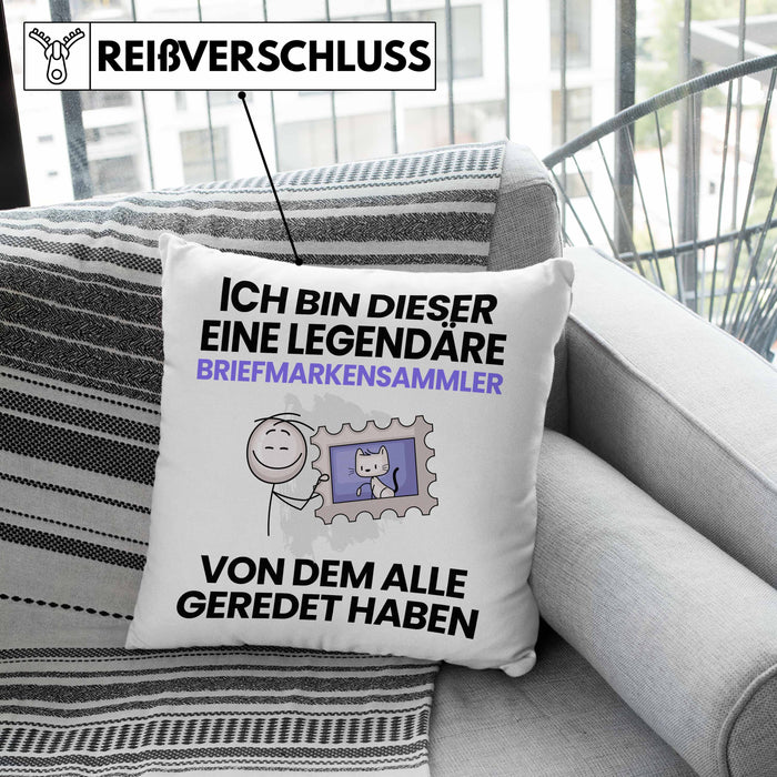 Briefmarkensammler Geschenk Kissen mit Füllung 40x40 Lustige Geschenkidee Geburtstag für Briefmarkensammler Ich Bin Dieser Legendäre Briefmarkensammler Von Dem Alle Geredet Haben (Grau) Rosa Trendation