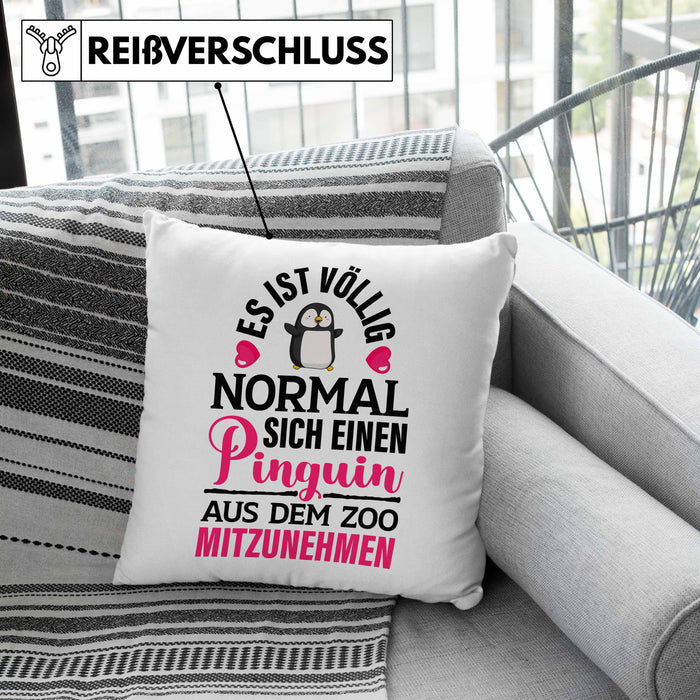 Pinguin Geschenk Kissen mit Füllung 40x40 Kinder Liebe Spruch Kollegin Freundin Pinguin Liebhaber Lustig (Grau) Rosa Trendation