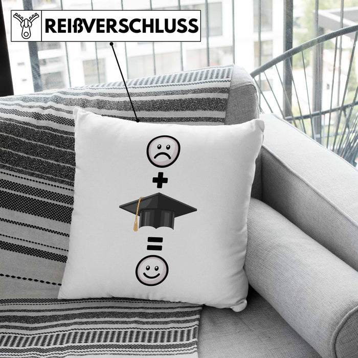 Abschluss Kissen mit Füllung 40x40 Geschenk für Bestandene Prüfung Abitur Bacherlor Master Lustige Geschenkidee :( + Abschluss = :) Geburtstag (Grau) Rosa Trendation
