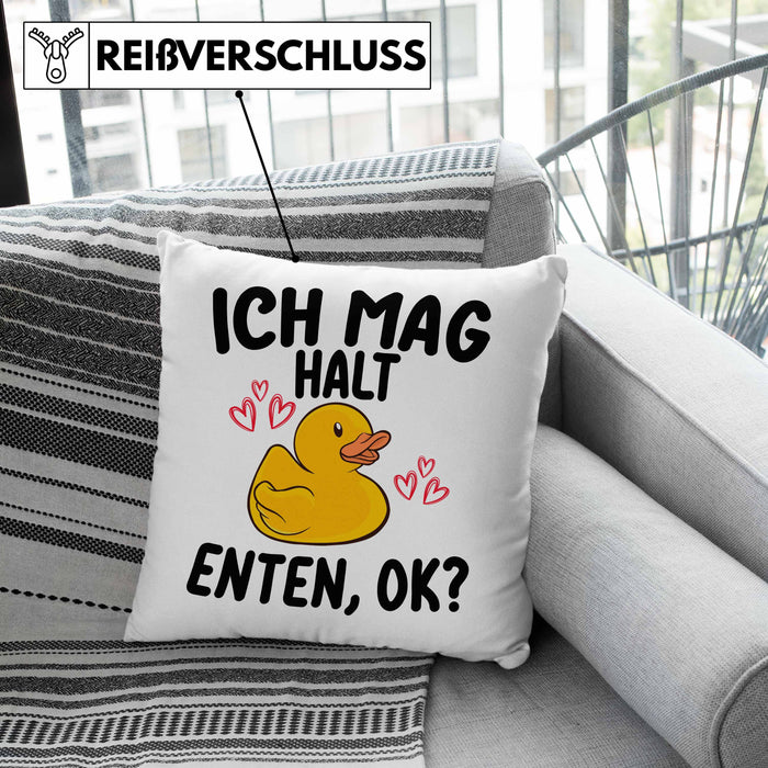 Enten-Liebhaber Geschenk Kissen mit Füllung 40x40 Ich Mag Halt Enten Ok Häferl (Grau) Grau Trendation