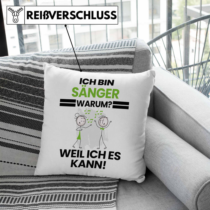 Sänger Geschenk Kissen mit Füllung 40x40 Lustiger Spruch Ich Bin Sänger Warum Weil Ich Es Kann Geschenkidee Bester Sänger Geburtstag (Grau) Blau Trendation