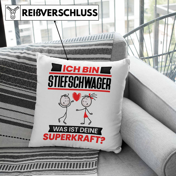 Stiefschwager Kissen mit Füllung 40x40 Geschenk für Stiefschwager Geburtstag Lustiger Spruch Was Ist Deine Superkraft (Grau) Grün Trendation