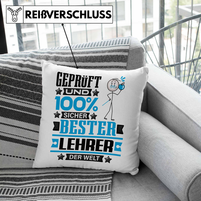 Lehrer Geschenk Lustiger Spruch für Lehrer Geschenkidee Bester Lehrer Der WeltKissen mit Füllung 40x40 (Grau) Grün Trendation