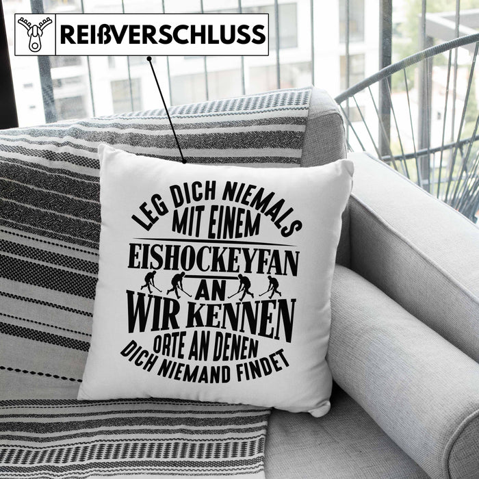 Eishockeyfan Kissen mit Füllung 40x40 Geschenk Leg Dich Niemals Mit Einem Eishockeydfan An Eishockey-Liebhaber Spieler Geschenkidee (Grau) Grün Trendation