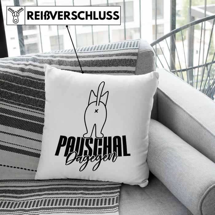 Katzen Kissen mit Füllung 40x40 Pauschal Dagegen Katze Katzenliebhaber Kater Geschenk Miau Katzenbesitzerin Geschenkidee Humor (Grau) Grau Trendation