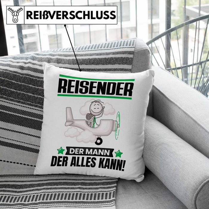 Reisender Kissen mit Füllung 40x40 Geschenk für Reisender Der Mann Der Alles Kann Geschenkidee zum Geburtstag (Grau) Rosa Trendation
