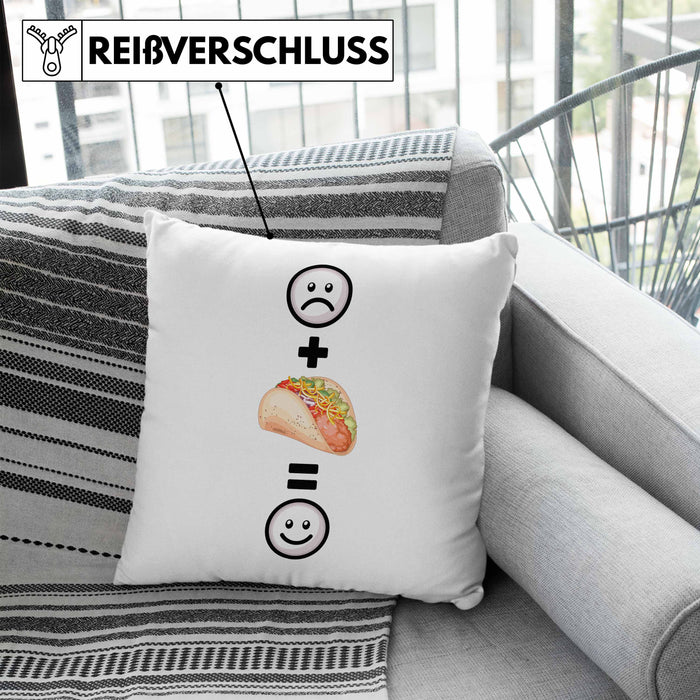 Taco Kissen mit Füllung 40x40 Geschenk für Taco-Liebhaber Lustige Geschenkidee :( + Taco = :) Geburtstag Mexikaner (Grau) Blau Trendation