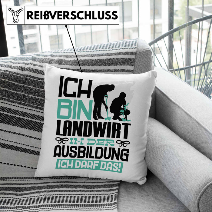 Landwirt Ausbildung Kissen mit Füllung 40x40 Geschenk Ich Bin Landwirt In Der Ausbildung Ich Darf Das Geschenkidee Spruch (Grau) Blau Trendation