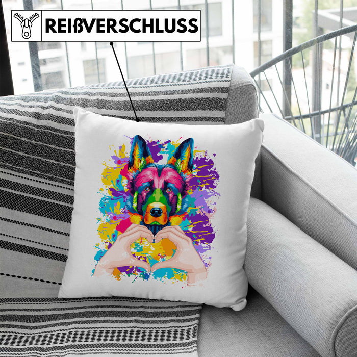 Schäferhund Besitzer Farbe Love Kissen mit Füllung 40x40 Geschenk Lustiger Spruch Geschenkidee Schäferhund Besitzerin (Grau) Blau Trendation
