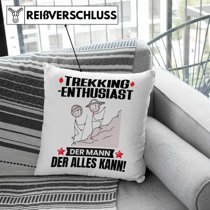 Trekking-Enthusiast Kissen mit Füllung 40x40 Geschenk für Trekking-Enthusiast Der Mann Der Alles Kann Geschenkidee zum Geburtstag (Grau) Blau Trendation
