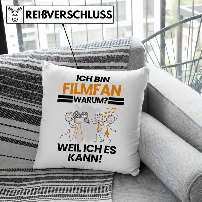 Filmfan Geschenk Kissen mit Füllung 40x40 Lustiger Spruch Ich Bin Filmfan Warum Weil Ich Es Kann Geschenkidee Bester Filmfan Geburtstag (Grau) Blau Trendation