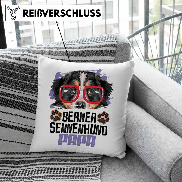 Berner Sennen Papa Besitzer Kissen mit Füllung 40x40 Geschenk Lustiger Spruch Geschenkidee Berner Sennen Liebhaber (Grau) Grün Trendation