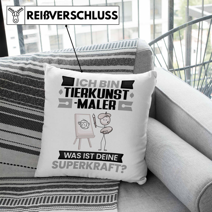Tierkunst-Maler Kissen mit Füllung 40x40 Geschenk für Tierkunst-Maler Geburtstag Lustiger Spruch Was Ist Deine Superkraft (Grau) Blau Trendation