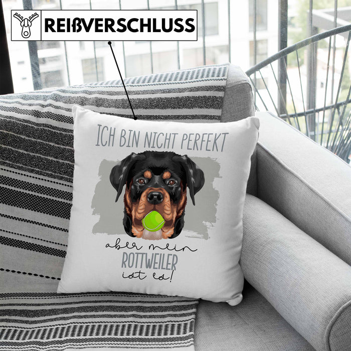 Rottweiler Besitzer Kissen mit Füllung 40x40 Geschenk Lustiger Spruch Geschenkidee Besitzerin Ich Bin Nicht toll Aber Mein Rottweiler Ist Es (Grau) Blau Trendation