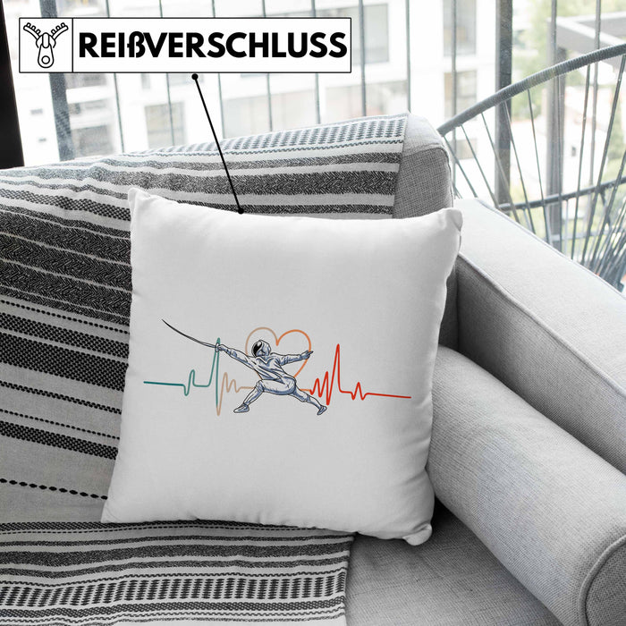 Lustige Fechten-Kissen mit Füllung 40x40 Geschenk für Fechter Herzschlag (Grau) Rosa Trendation