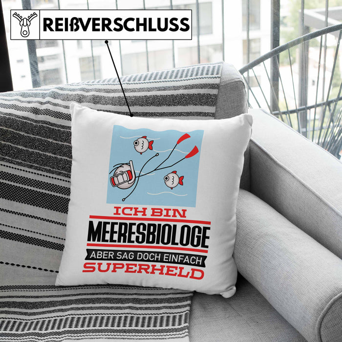 Meeresbiologe Geschenk Kissen mit Füllung 40x40 Ich Bin Meeresbiologe Aber Sag Doch Einfach Superheld Lustige Geschenkdiee für Meeresbiologe (Grau) Grau Trendation
