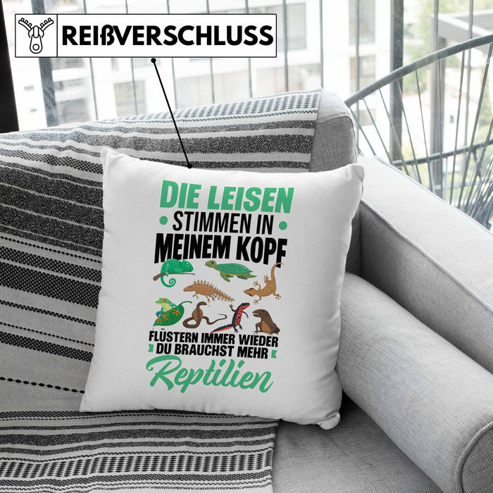 Reptilien-Besitzer Kissen mit Füllung 40x40 Geschenk Schlangen Echsen Die Leisen Stimmen In Meinem Kopf Sagen Mir (Grau) Grün Trendation