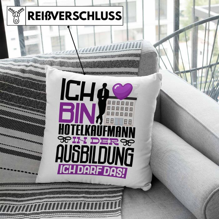 Hotelkaufmann Ausbildung Kissen mit Füllung 40x40 Geschenk Ich Bin Hotelkaufmann In Der Ausbildung Ich Darf Das Geschenkidee Spruch (Grau) Blau Trendation