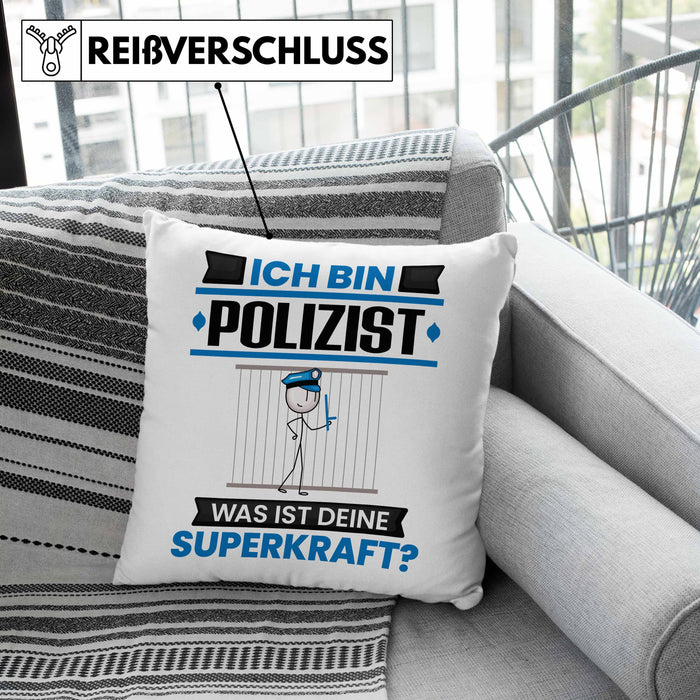 Polizist Kissen mit Füllung 40x40 Geschenk für Polizist Geburtstag Lustiger Spruch Was Ist Deine Superkraft (Grau) Rosa Trendation