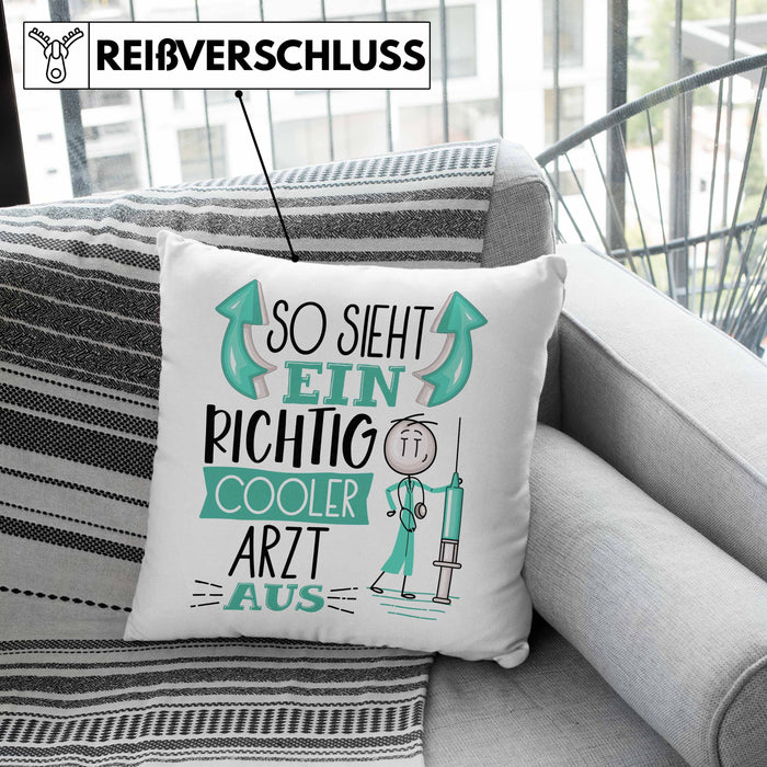 Arzt Kissen mit Füllung 40x40 Geschenk So Sieht Ein RIchtig Cooler Arzt Aus Geschenkidee Lustiger Spruch Geburtstag (Grau) Rosa Trendation
