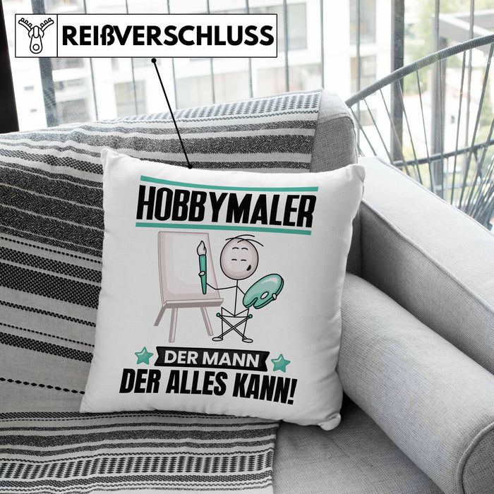 Hobbymaler Kissen mit Füllung 40x40 Geschenk für Hobbymaler Der Mann Der Alles Kann Geschenkidee zum Geburtstag (Grau) Rosa Trendation