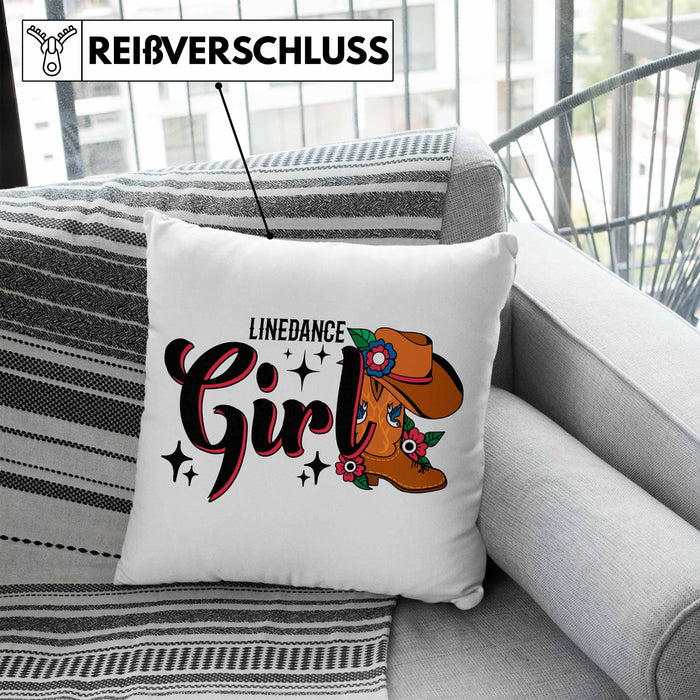 Line Dance Girl Kissen mit Füllung 40x40 Geschenk Spruch Linedance KafffeeKissen mit Füllung 40x40 Spruch (Grau) Blau Trendation