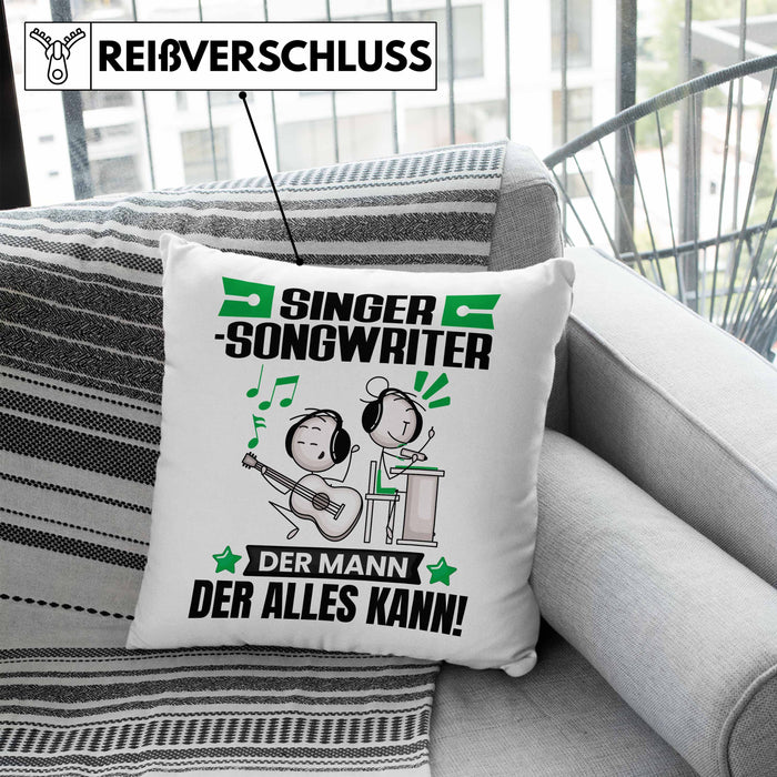 Singer-Songwriter Kissen mit Füllung 40x40 Geschenk für Singer-Songwriter Der Mann Der Alles Kann Geschenkidee zum Geburtstag (Grau) Blau Trendation