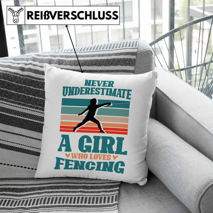 Lustige Fechten-Kissen mit Füllung 40x40 für Mädchen und Frauen Geschenk für Fechterinnen (Grau) Blau Trendation