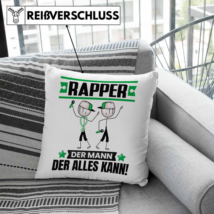Rapper Kissen mit Füllung 40x40 Geschenk für Rapper Der Mann Der Alles Kann Geschenkidee zum Geburtstag (Grau) Blau Trendation