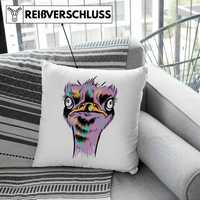 Lustige Strauß Vogel Kissen mit Füllung 40x40 Geschenk für Safari-Liebhaber (Grau) Grau Trendation