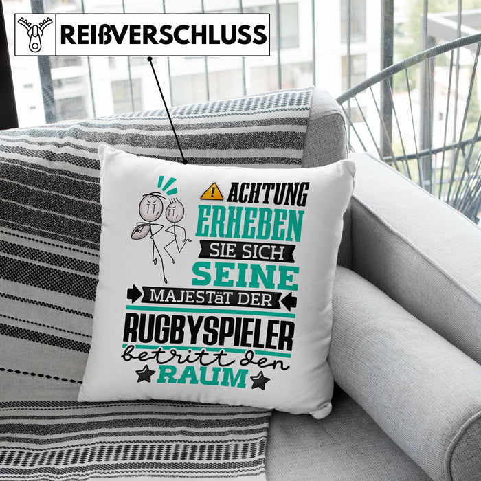 Rugbyspieler Geschenk Kissen mit Füllung 40x40 Lustiger Spruch Erheben Sie Sich Der Rugbyspieler Betritt den Raum (Grau) Grau Trendation