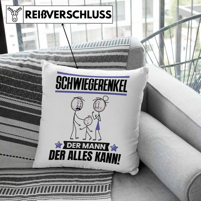 Schwiegerenkel Kissen mit Füllung 40x40 Geschenk für Schwiegerenkel Der Mann Der Alles Kann Geschenkidee zum Geburtstag (Grau) Grau Trendation