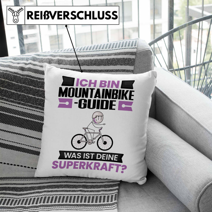 Mountainbike-Guide Kissen mit Füllung 40x40 Geschenk für Mountainbike-Guide Geburtstag Lustiger Spruch Was Ist Deine Superkraft (Grau) Blau Trendation