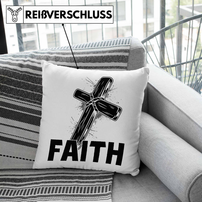 Faith Kissen mit Füllung 40x40 Geschenk Jesus Glauben Geschenkidee Kirche Ostern Christentum Häferl (Grau) Rosa Trendation