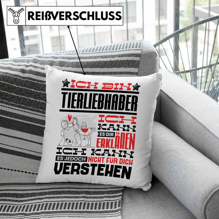 Tierwohlhaber Geschenk Kaffee-Kissen mit Füllung 40x40 Geschenkidee für Tierwohlhaber Ich Bin Tierwohlhaber Ich Kann Es Dir Erklären Jedoch Nicht Für Dich Verstehen Spruch Lustig (Grau) Blau Trendation