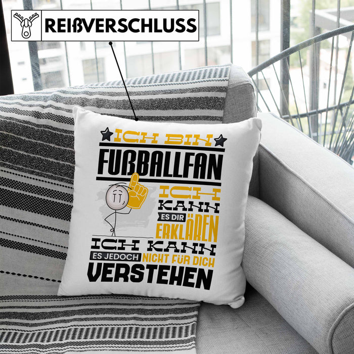Fußballfan Geschenk Kaffee-Kissen mit Füllung 40x40 Geschenkidee für Fußballfan Ich Bin Fußballfan Ich Kann Es Dir Erklären Jedoch Nicht Für Dich Verstehen Spruch Lustig (Grau) Blau Trendation