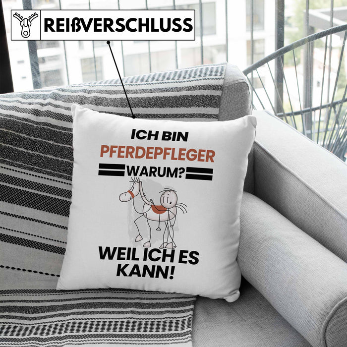 Pferdepfleger Geschenk Kissen mit Füllung 40x40 Lustiger Spruch Ich Bin Pferdepfleger Warum Weil Ich Es Kann Geschenkidee Bester Pferdepfleger Geburtstag (Grau) Blau Trendation