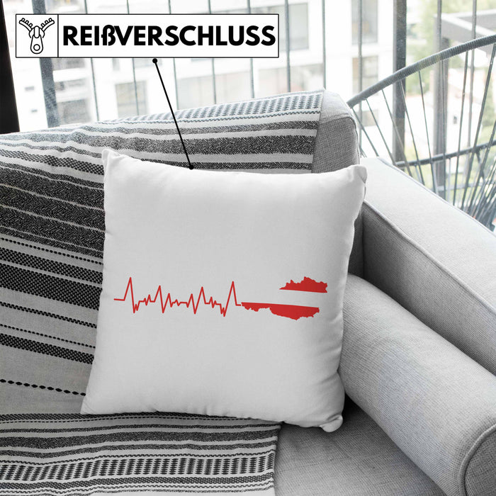 Austria Kissen mit Füllung 40x40 Geschenk Herzschlag Österreich Heimat Alpen EKG (Grau) Blau Trendation