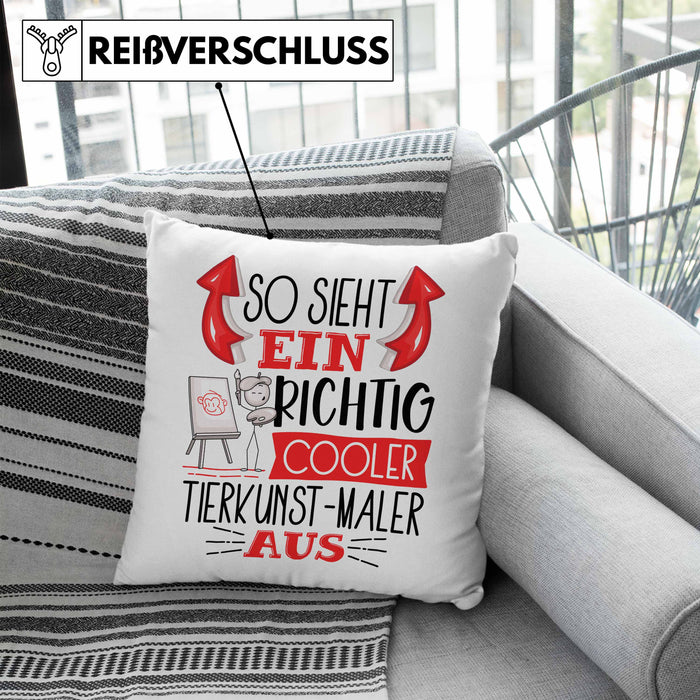 Tierkunst-Maler Kissen mit Füllung 40x40 So Sieht Ein Richtig Cooler Tierkunst-Maler Aus Geschenk Lustiger Spruch Geschenkidee (Grau) Blau Trendation