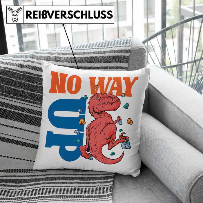 Bouldern Kissen mit Füllung 40x40 für Kletterfans mit Dino-T-Rex Grafik "No Way Up" (Grau) Blau Trendation