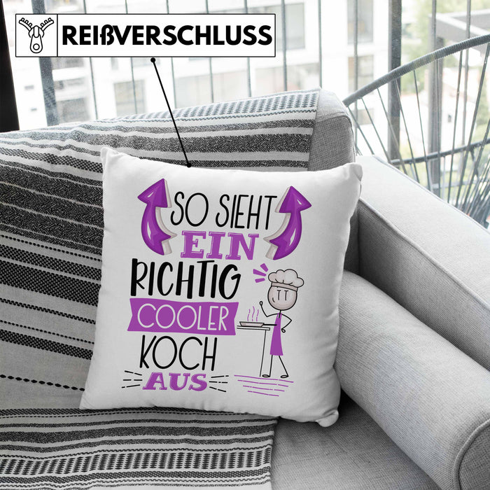 Koch Kissen mit Füllung 40x40 Geschenk So Sieht Ein RIchtig Cooler Koch Aus Geschenkidee Lustiger Spruch Geburtstag (Grau) Blau Trendation