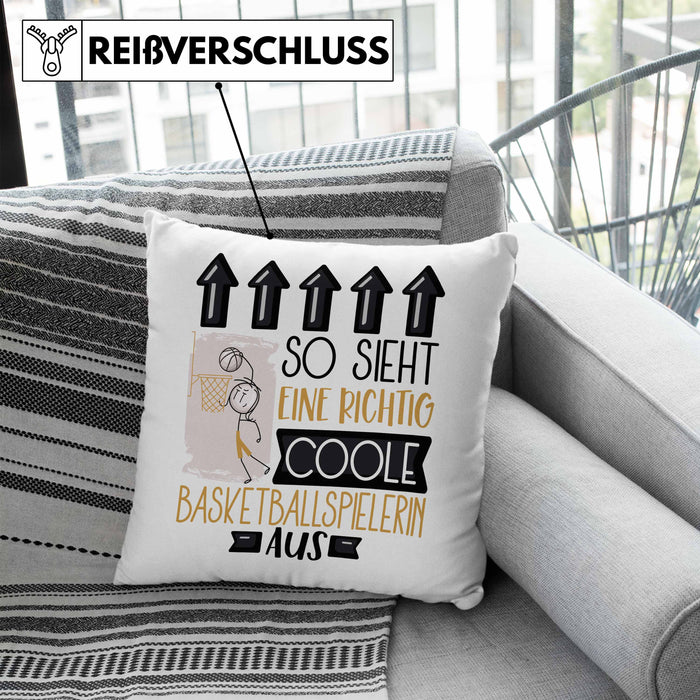 Basketballspielerin Geschenk Kissen mit Füllung 40x40 Lustig Geschenkidee für Basketballspielerin Geburtstag So Sieht Eine Richtig Coole Basketballspielerin Aus Frauen Spruch (Grau) Blau Trendation