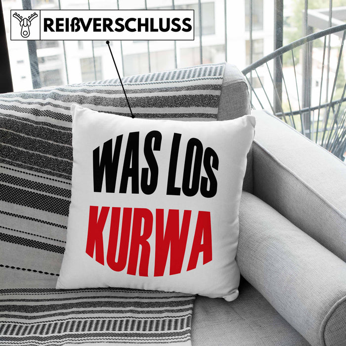 Lustige Kissen mit Füllung 40x40 Spruch "Was Los Kurwa" Polen Polnisches Geschenk (Grau) Grau Trendation