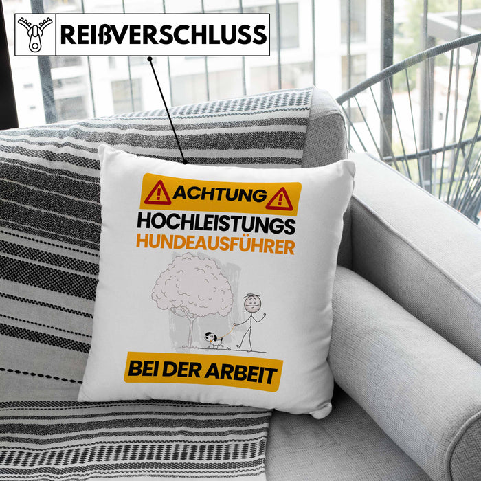 Hundeausführer Kissen mit Füllung 40x40 Geschenk Lustiger Spruch Geschenkidee für Hundeausführer Achtung Hochleistungs Hundeausführer Bei Der Arbeit (Grau) Grün Trendation