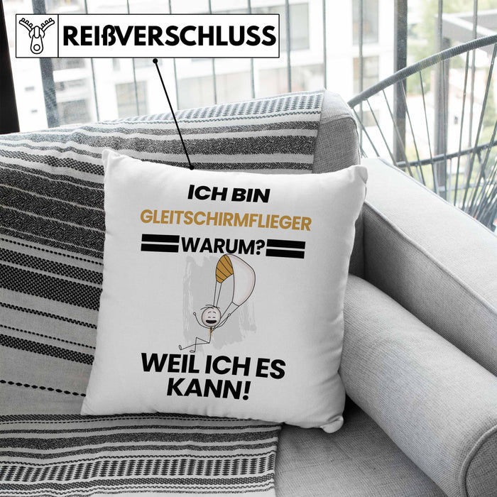 Gleitschirmflieger Geschenk Kissen mit Füllung 40x40 Lustiger Spruch Ich Bin Gleitschirmflieger Warum Weil Ich Es Kann Geschenkidee Bester Gleitschirmflieger Geburtstag (Grau) Blau Trendation