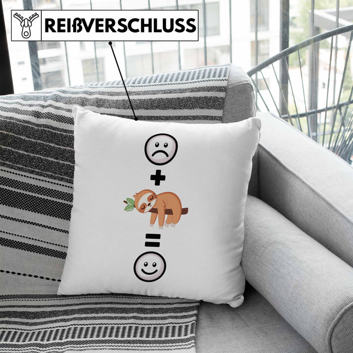 Faultier Kissen mit Füllung 40x40 Geschenk für Faultier Liebhaber :( + Faultier = :) Lustige Geschenkidee Geburtstag (Grau) Blau Trendation