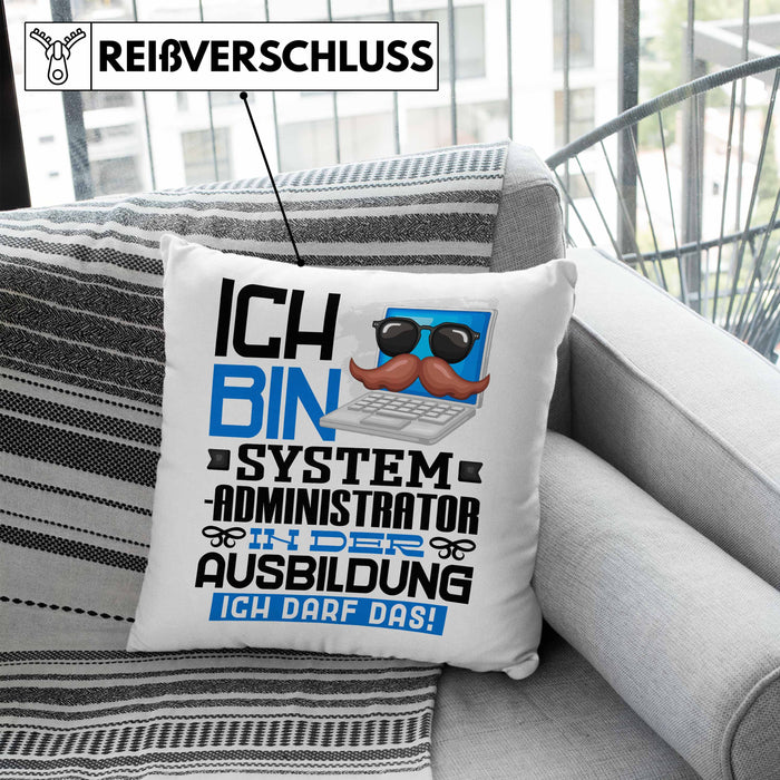 Systemadministrator Ausbildung Kissen mit Füllung 40x40 Geschenk Ich Bin Systemadministrator In Der Ausbildung Ich Darf Das Geschenkidee Spruch (Grau) Blau Trendation