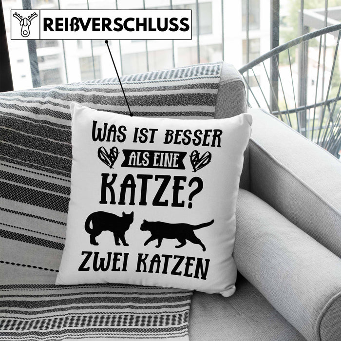Katze Spruch Kissen mit Füllung 40x40 Lustig Geschenk Cat Kaffee Grafik Katzenliebhaber Geschenke Katzen (Grau) Blau Trendation